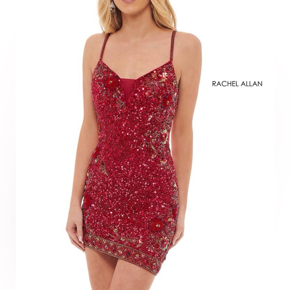 Rachel Allen Mini Sequins Dress Size 14 Magenta Sleeveless Formal Bridal Beaded - Picture 1 of 14
